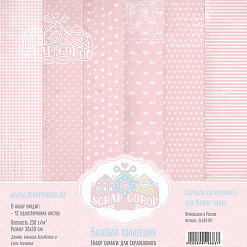 Набор бумаги 30х30 см "Базовая розовая", 12 листов (ScrapGorod)