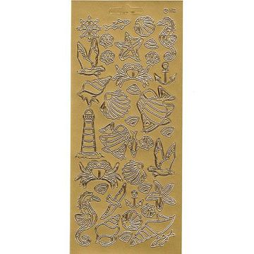 Контурные наклейки "Ракушки и морские животные", лист 10x24,5 см, цвет золото