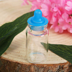 Стеклянная бутылочка с пластиковой пробкой "Сосочка", цвет голубой, 7 мл