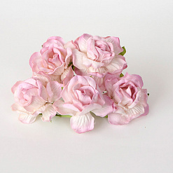 Букет больших кудрявых роз "Белый со светло-сиреневыми кончиками", 5 шт (Craft)