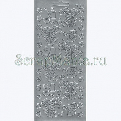 Контурные наклейки "Сад/цветы", лист 10x24,5 см, цвет серебристый (JEJE)