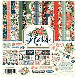Набор бумаги 30х30 см с наклейками "Flora 2", 12 листов (Carta Bella)