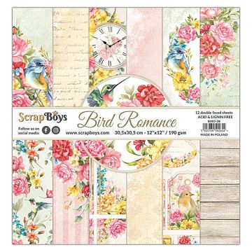 Набор бумаги 30х30 см "Bird Romance", 12 листов (ScrapBoys)