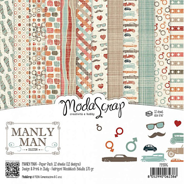 Набор бумаги 15х15 см "Manly man", 12 листов (ModaScrap)