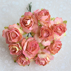 Букет кудрявых роз "Желтые с розовым", 2 см, 10 шт (Craft)
