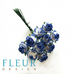 Букет мини-розочек "Белые с синим", 10 шт (Fleur-design)