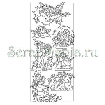 Контурные наклейки "Музыкальные ангелы", лист 10x24,5 см, цвет серебро