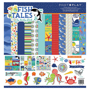 Набор бумаги 30х30 см с наклейками "Fish tales", 12 листов (Photo Play)