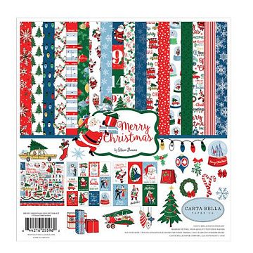 Набор бумаги 30х30 см с наклейками "Merry Christmas Collection Kit", 12 листов (Carta Bella)