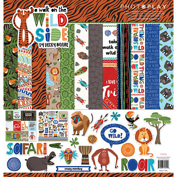 Набор бумаги 30х30 см с наклейками "A walk on the wild side", 12 листов (Photo Play)