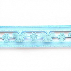 Лента капроновая "Голубые бабочки", ширина 2,5 см, длина 0,9 м