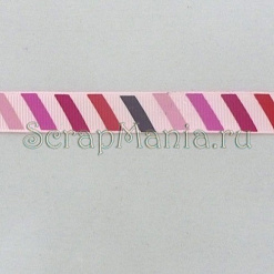 Лента декоративная "Диагональные линии на розовом", 1,3 см, длина 90 см
