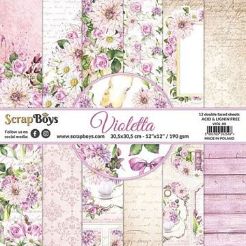 Набор бумаги 30х30 см "Violetta", 12 листов (ScrapBoys)