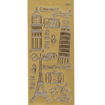 Контурные наклейки "Европа", лист 10x24,5 см, цвет золото