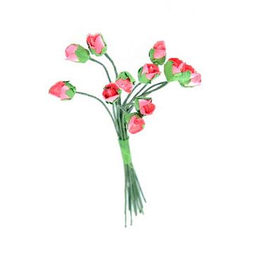 Букетик бумажных роз с закрытым бутоном "Двутоновый бело-красный", 12 шт (Impresse)