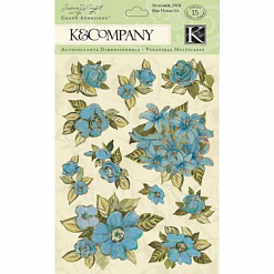 Наклейки объемные 11х15 см "Голубые цветы" (K&Company)