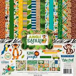 Набор бумаги 30х30 см с наклейками "Jungle safari", 12 листов (Echo Park)