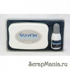 Подушечка чернильная универсальная матовая StazOn с флаконом для дозаправки, цвет детский голубой
