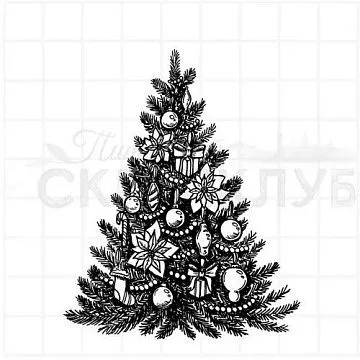 Штамп "Ель с игрушками", 6х7,5 см (Скрапклуб)