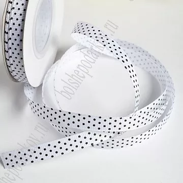 Лента репсовая "Горошек. Белый с черным", 1 см, 1 м