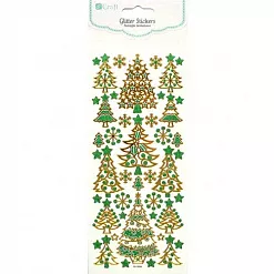 Наклейки с глиттером и фольгированием "Елочки золотые и зеленые" (DoCrafts)