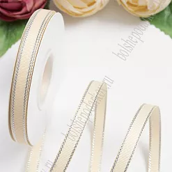 Лента репсовая с люрексом "Бежевый", 1 см, 1 м