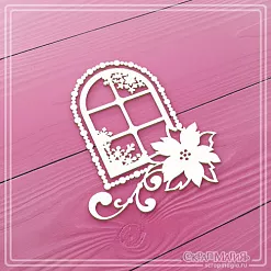 Чипборд "Заснеженное окно с пуансетией", 6,1х7 см (СкрапМагия)