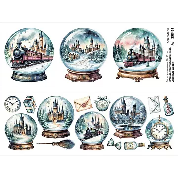 Лист с картинками 10х30 см "Рождество у волшебников. Снежные шары" (ScrapMania)