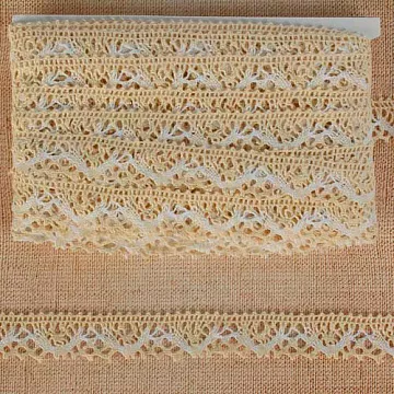 Кружево хлопковое, цвет бежевый и белый, ширина 1,5 см, длина 90 см