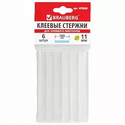 Набор клеевых стержней, диаметр 11 мм, длина 10 см, 6 шт (Brauberg)