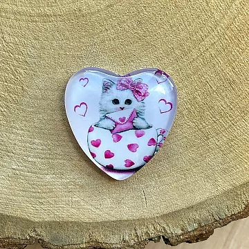 Акриловое украшение "Кабошон. Сердечко с кошечкой", 2,5 см, 1 шт