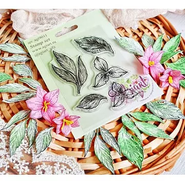 Штамп "Ботанические зарисовки. Гортензии. Лилии", 5,9х3,3 см (AgiArt)