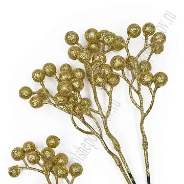 Веточка с ягодами в глиттере "Золотая", 17 см, 1 шт