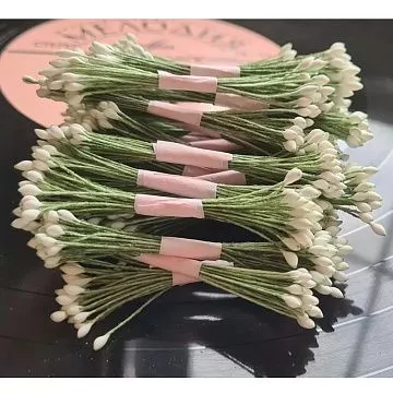 Тычинки "Капли. Белые на темно-зеленой нити", 25 шт (AgiArt)