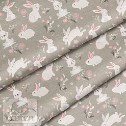 Отрез ткани 79х50 см "Зайки на бежевом" (Cotton)