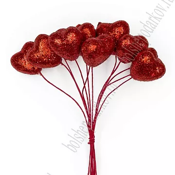Букет "Сердечки в глиттере. Красный", 2 см, 12 шт