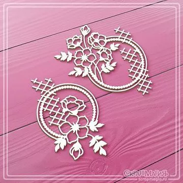 Чипборд "Ажурные круглые рамки с цветами", 6х6,5 см (СкрапМагия)