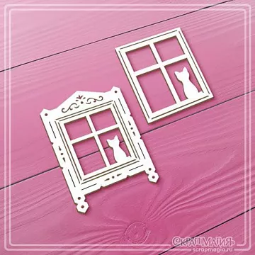 Чипборд "Кошка на окошке", 4,4х6,4 см (СкрапМагия)