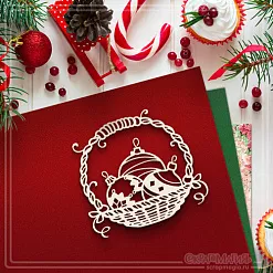 Чипборд "Корзинка с елочными шариками. Малая", 7х6,6 см (СкрапМагия)