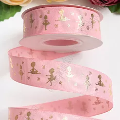 Лента репсовая "Балерина. Розовый с золотом", 2,5 см, 1 м