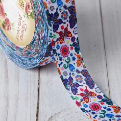 Лента репсовая "Бабочки", ширина 2,5 см, длина 1 м Лента репсовая "Бабочки", ширина 2,5 см, длина 1 м