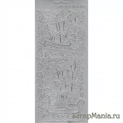 Контурные наклейки "Санки Санты", цвет серебро (JEJE)