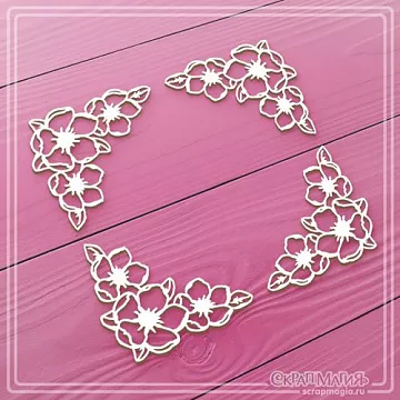 Набор украшений из чипборда "Уголки с цветами магнолии" (СкрапМагия)