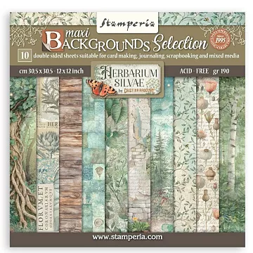 Набор бумаги 30х30 см "Herbarium Silvae. Фоновый", 10 листов (Stamperia)