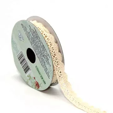 Лента кружевная хлопковая "Бежевая", ширина 1 см, длина 3 м (Рукоделие)