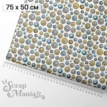 Отрез ткани 75х50 см "Кибердети в стране будущего. Шестерёнки" (ScrapMania)
