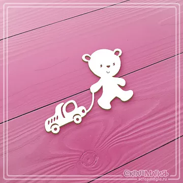 Чипборд "Медвежонок с машинкой"6х5 см (СкрапМагия)