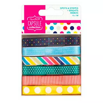 Набор атласных лент "Spots & stripes. Яркие оттенки" (DoCrafts)