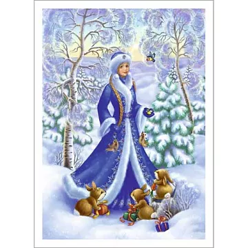 Тканевая карточка "Снегурочка и Мороз. Снегурочка с зайками" (ScrapMania)