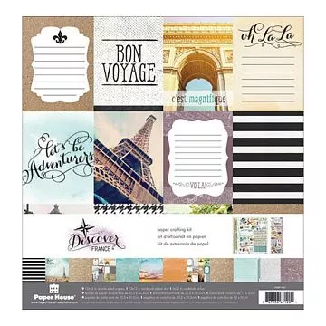 Набор бумаги 30х30 см с наклейками "Discover France", 9 листов (Paper House)
